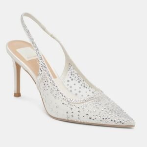 NWT Dolce Vita Kaye Crystal White Mesh Sling Back Heels Size 8.5 New With Box